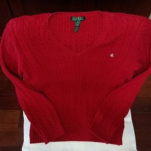 Deep Red Cable Knit Sweater Lauren - Ralph Lauren